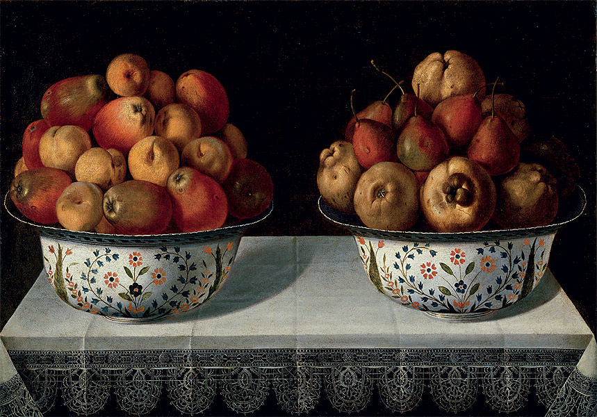 
      Tomás Hiepes (or Yepes) / 1595, birthplace unknown – 1674, Valencia / Two fruit bowls on a table (Dos fruteros sobre una mesa) 1642 / Oil on canvas / P7910 / Collection: Museo Nacional del Prado
    