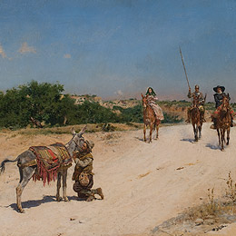
      José Moreno Carbonero / 1860, Málaga  – 1942, Madrid / Sancho Panza recovers his lost donkey (Encuentro de Sancho Panza con el Rucio) c. 1894 / Oil on canvas / 48 x 78 cm / P7816 / Collection: Museo Nacional del Prado
    